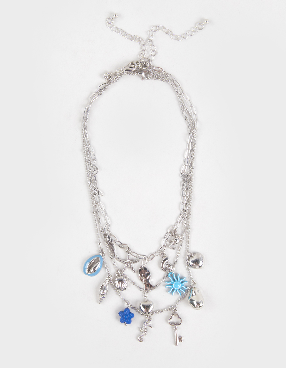 FULL TILT Layered Shell/Flower Multi Charm Necklace - SILVER