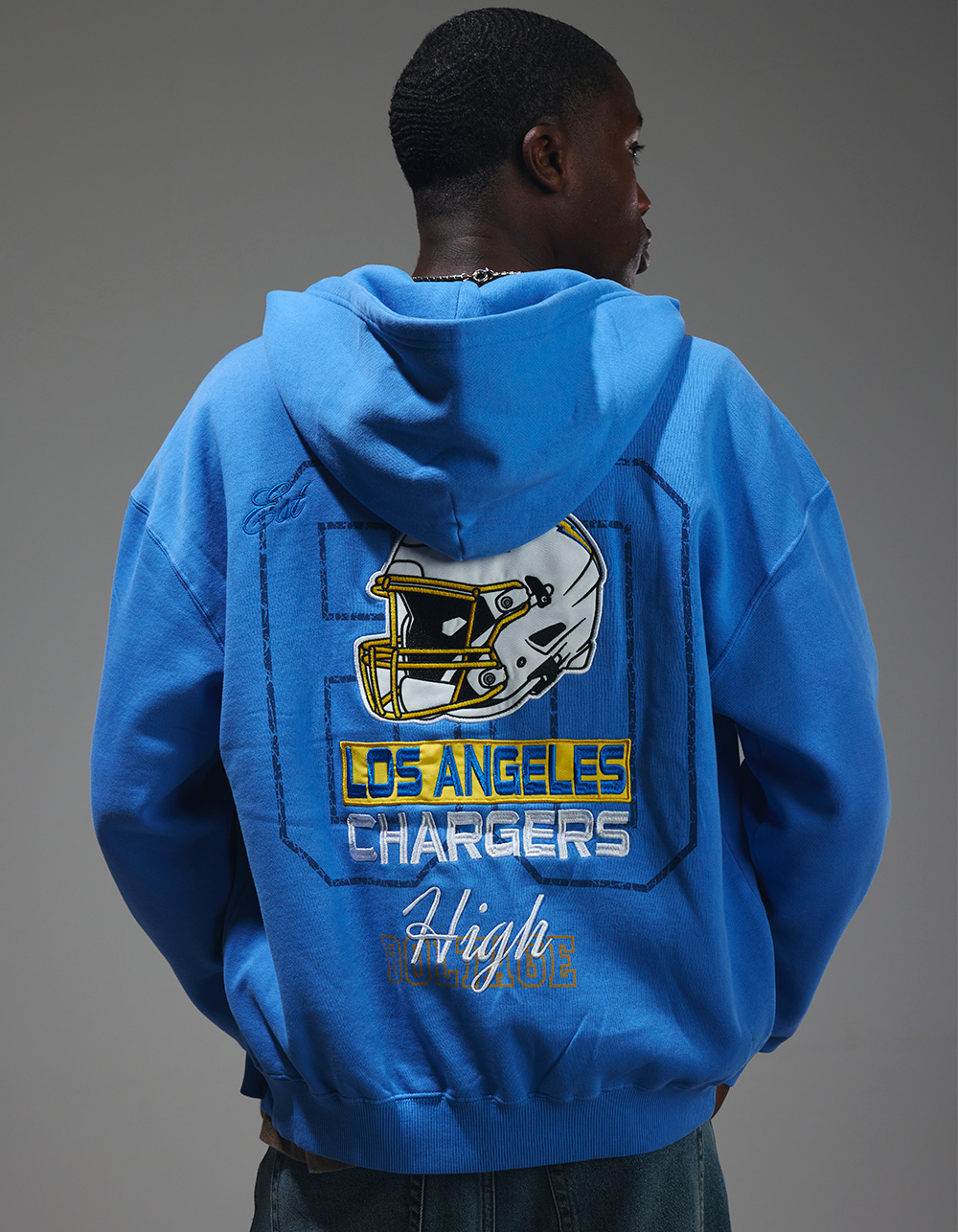 THE WILD COLLECTIVE Los Angeles Chargers Mens Zip-Up Hoodie - BLUE