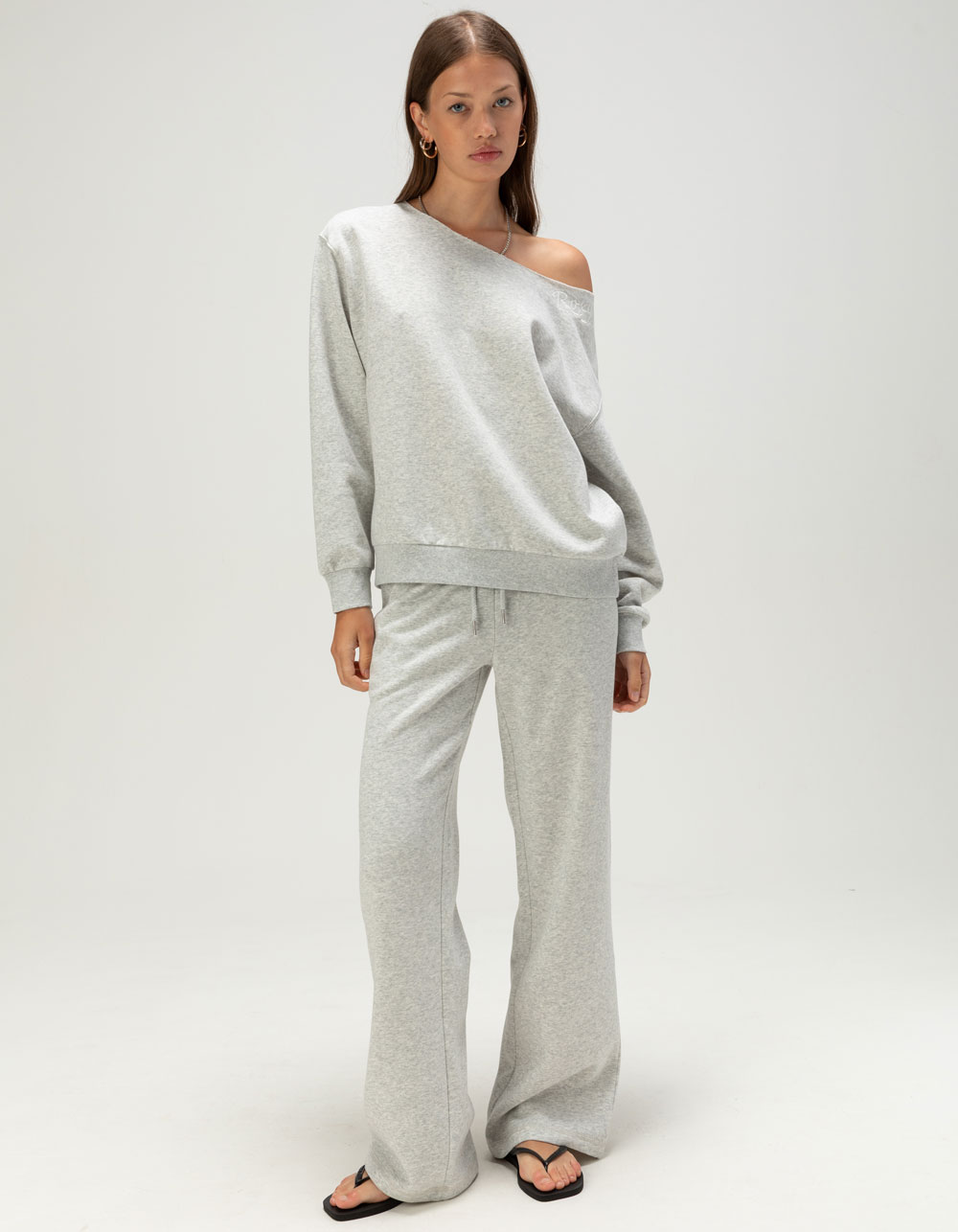 ROXY Wave Break Womens Off The Shoulder Sweatshirt - HEATHER GRAY