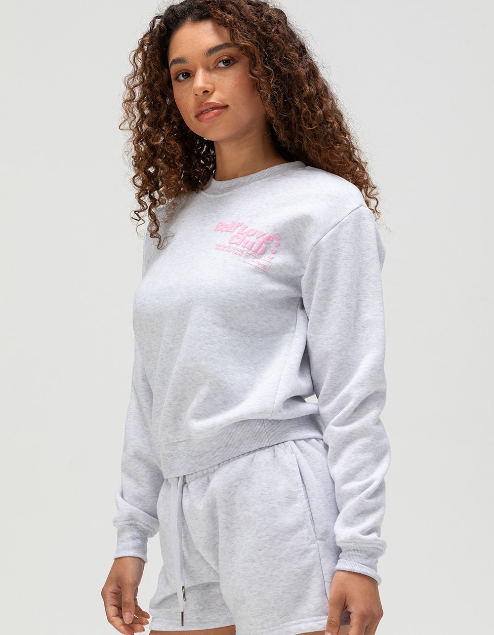 FULL TILT Self Love Club Womens Crewneck Sweatshirt - HEATHER GRAY