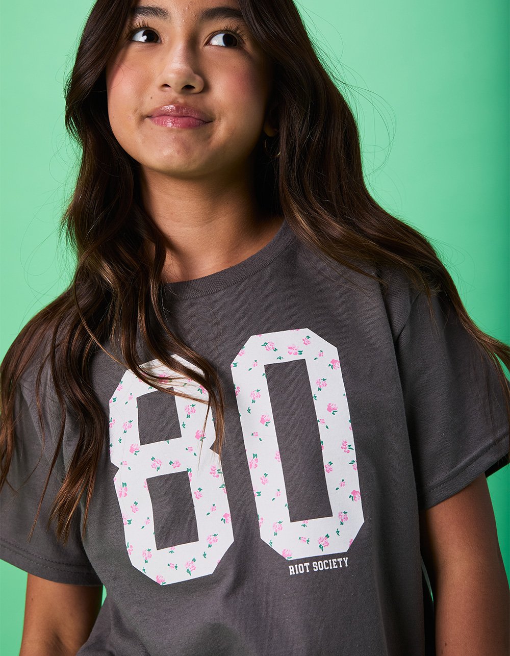 RIOT SOCIETY Ditsy 80 Girls Tee - CHARCOAL