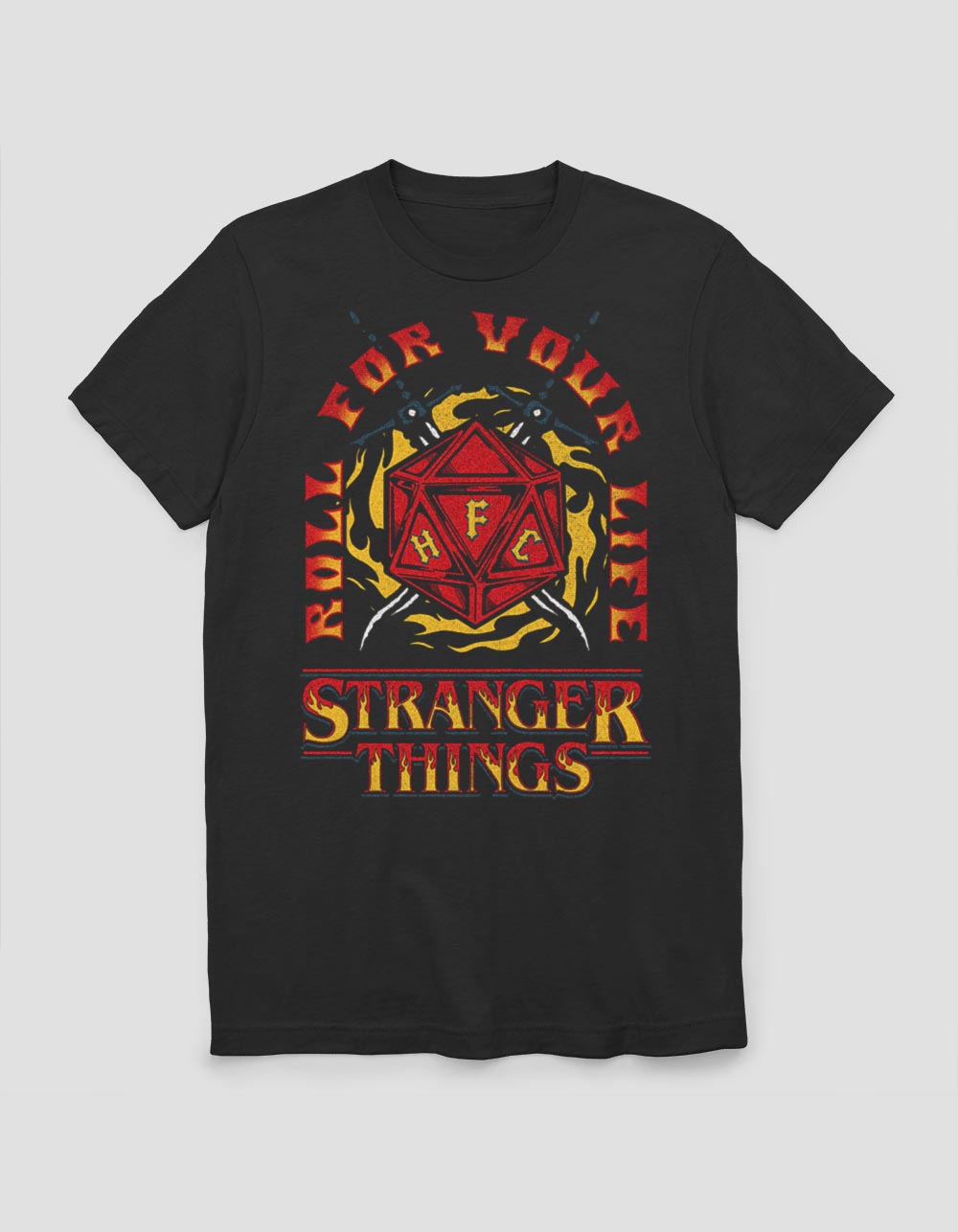 STRANGER THINGS Fire And Dice Unisex Tee - BLACK