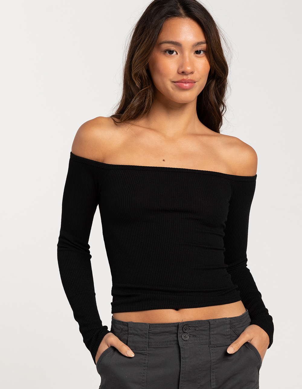 RSQ Womens Off Shoulder Long Sleeve Top - BLACK | Tillys