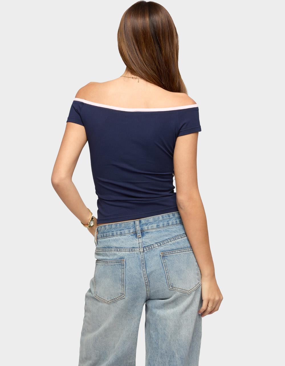 EDIKTED Dellah Contrast Off Shoulder Top - NAVY