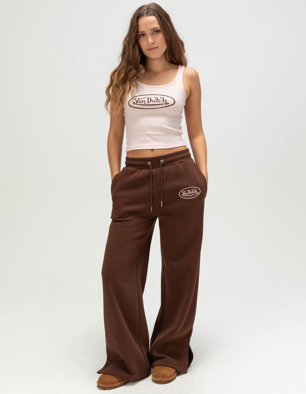 VON DUTCH Logo Womens Tank Top - DUSTY PINK