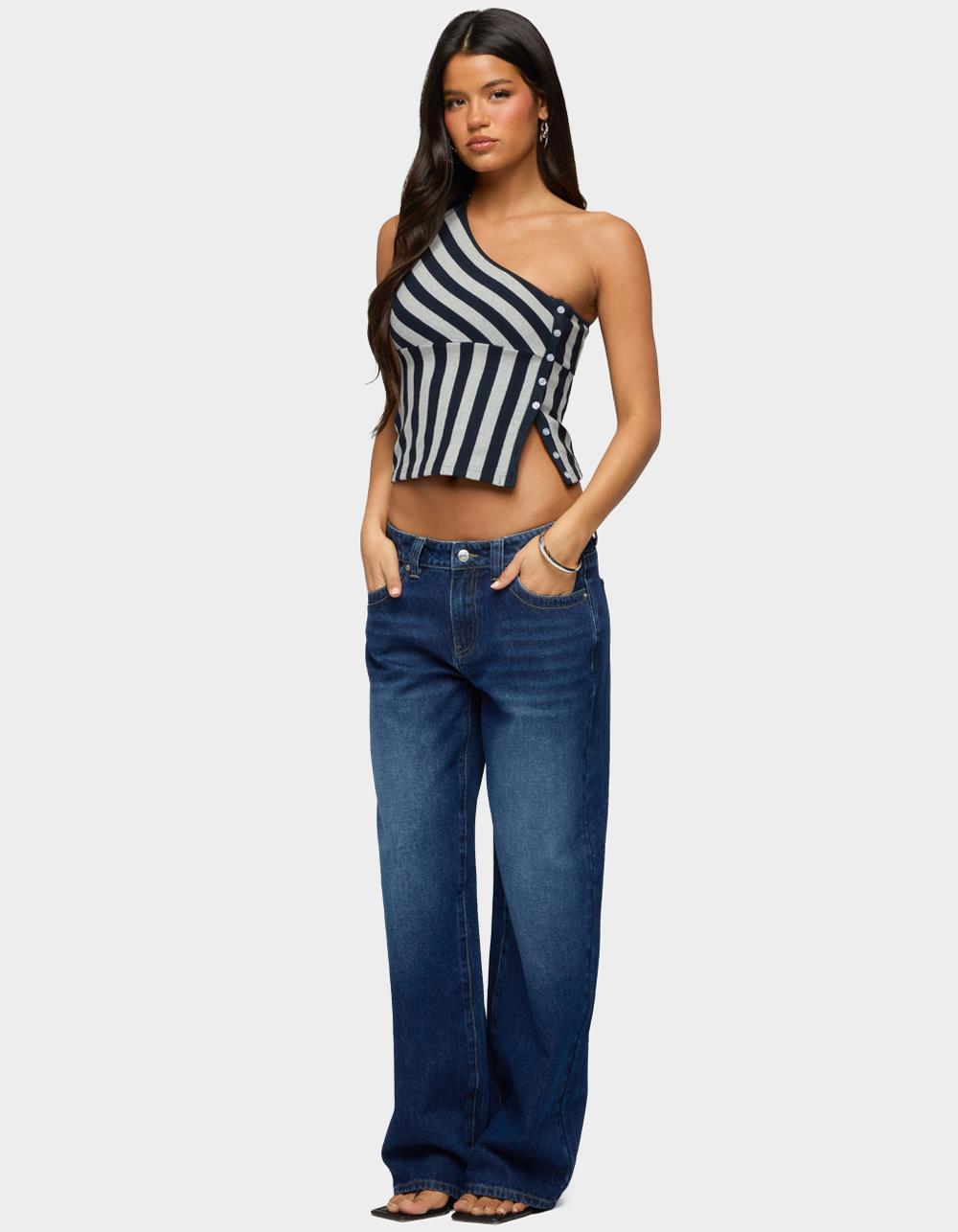 EDIKTED Rivka Low Rise Baggy Jeans - DARK BLUE