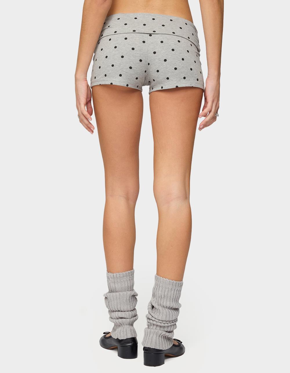 EDIKTED Chelsie Polka Dot Foldover Shorts - GRAY