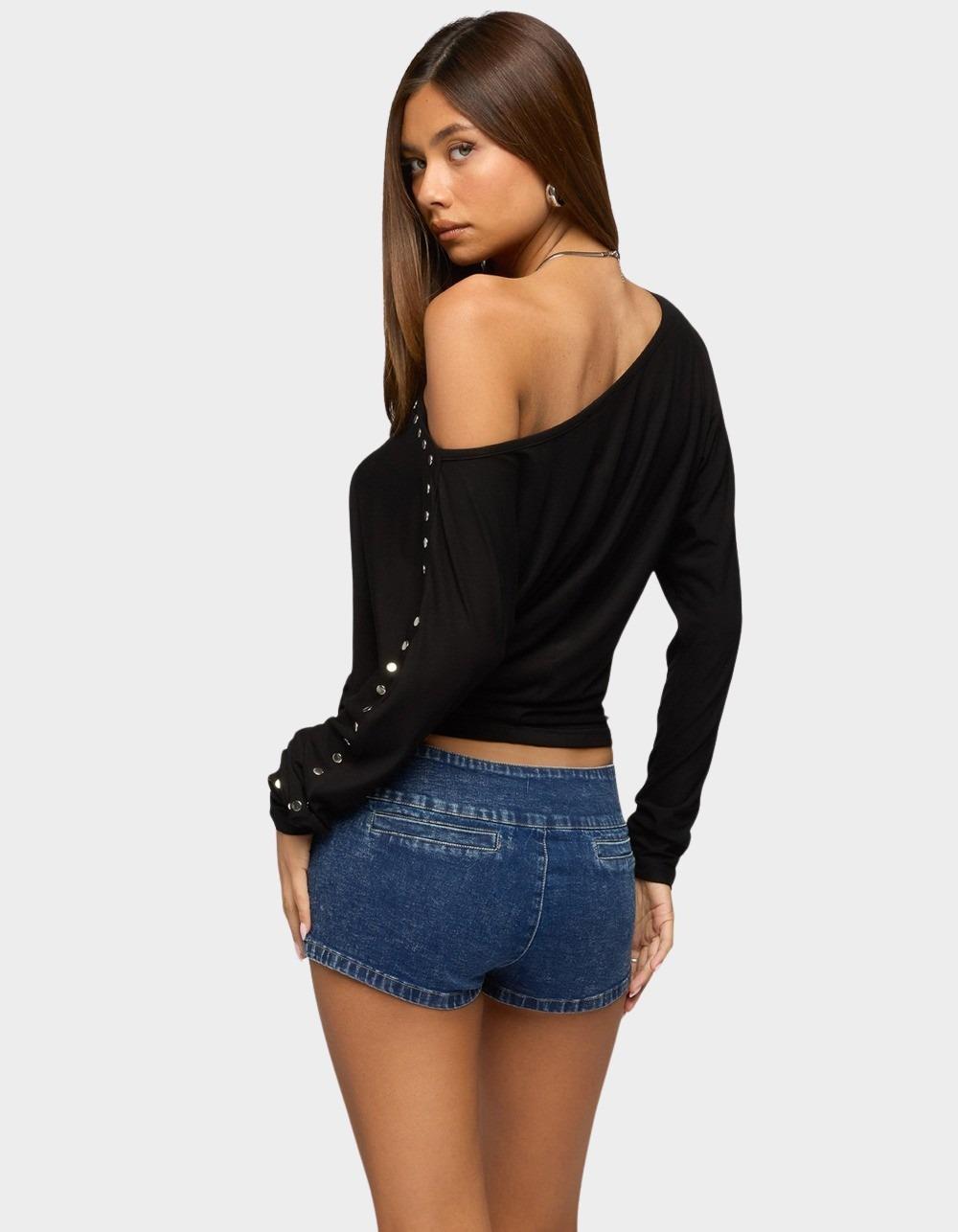 EDIKTED Paola Off Shoulder Stud Top - BLACK