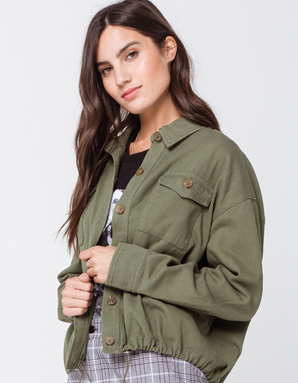 SKY AND SPARROW Cinched Twill Womens Jacket - OLIVE | Tillys