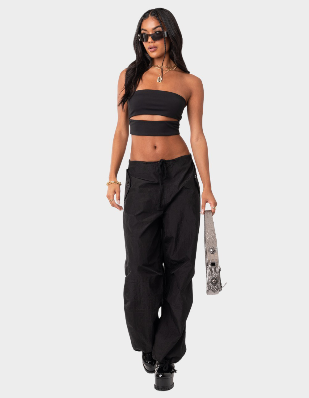 EDIKTED Darcey Cut-Out Womens Tube Top - BLACK