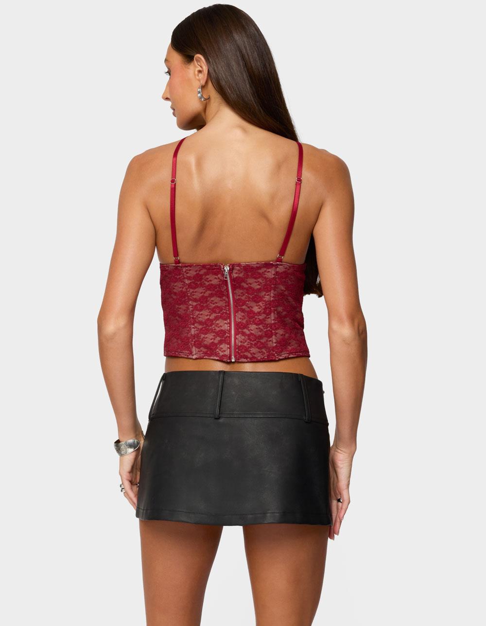 EDIKTED Tyra Crisscross Lace Boned Top - DK RED