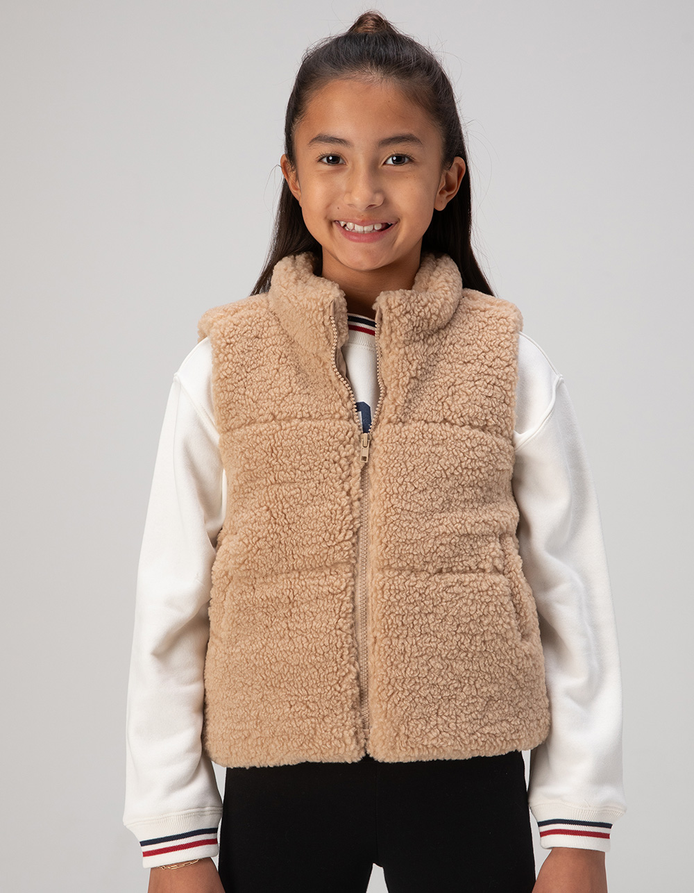 RSQ Girls Sherpa Puffer Vest - TAN
