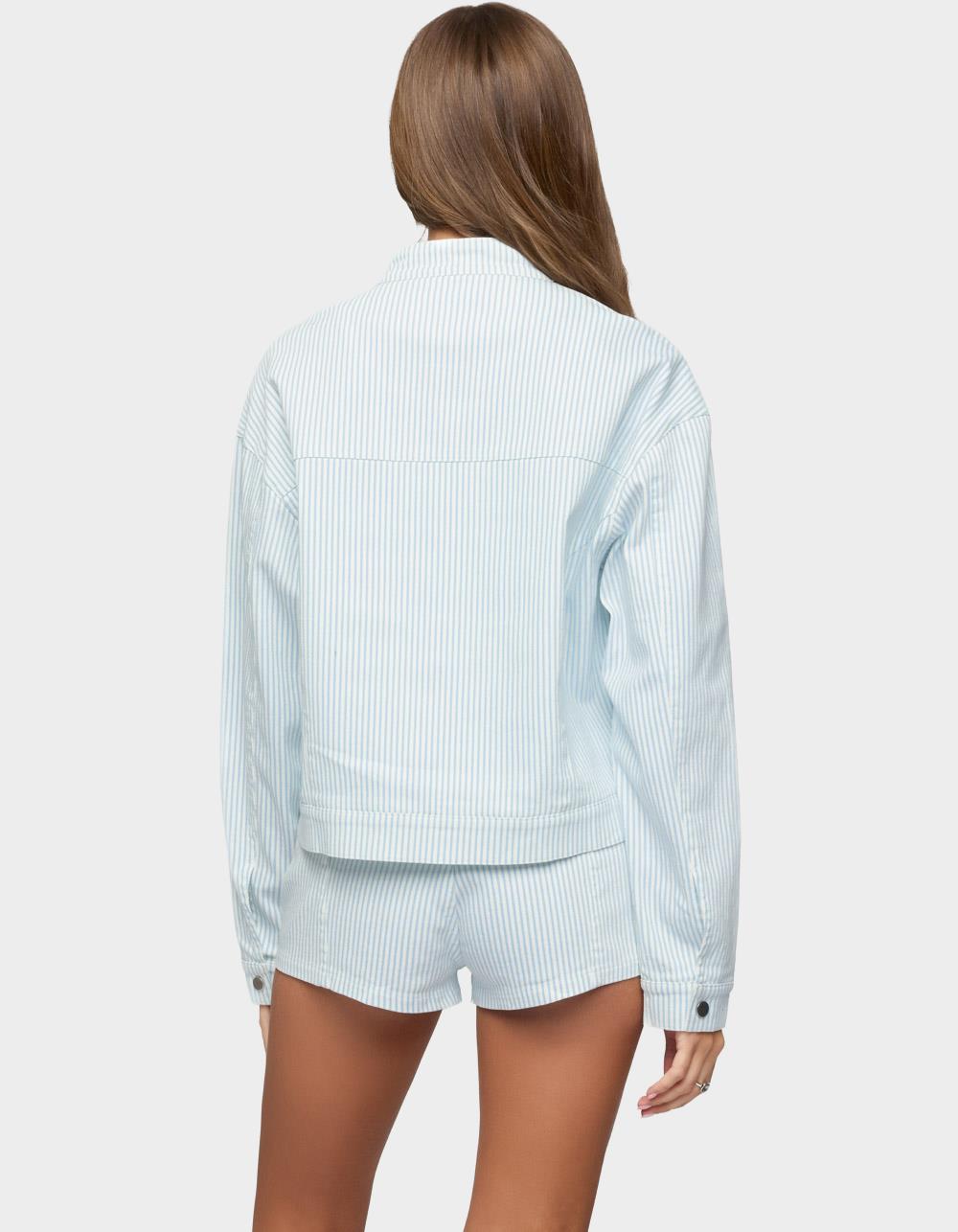 EDIKTED Myah Pinstripe Moto Jacket - WHITE