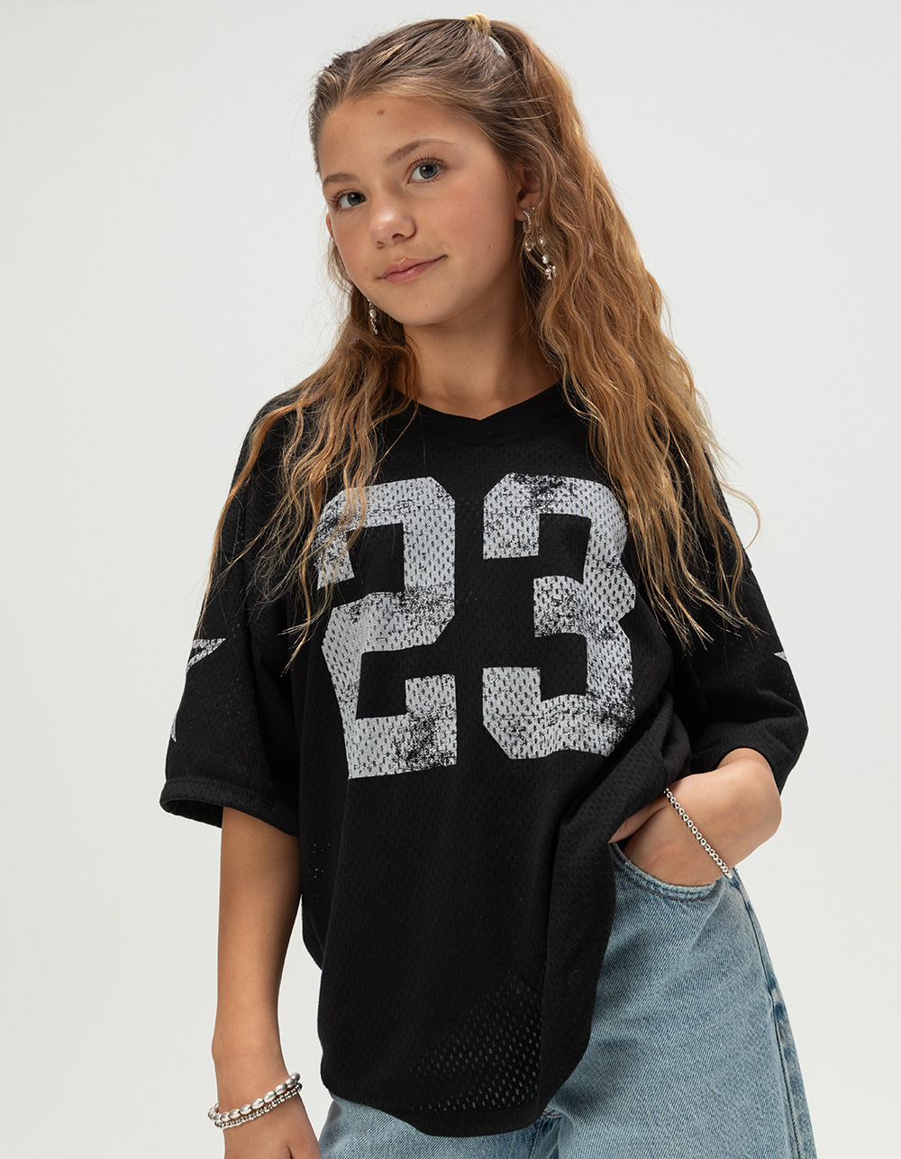 FULL TILT 23 Star Girls Mesh Tee  - BLACK