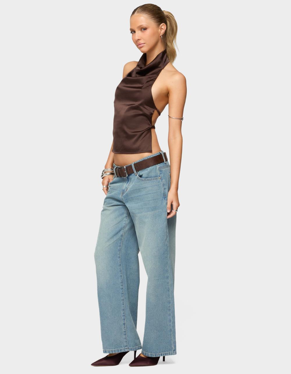 EDIKTED Satin Effect Backless Cowl Neck Top - BROWN