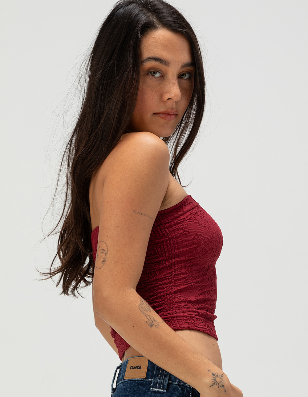 FULL TILT Tapestry Texture Womens Tube Top - RED