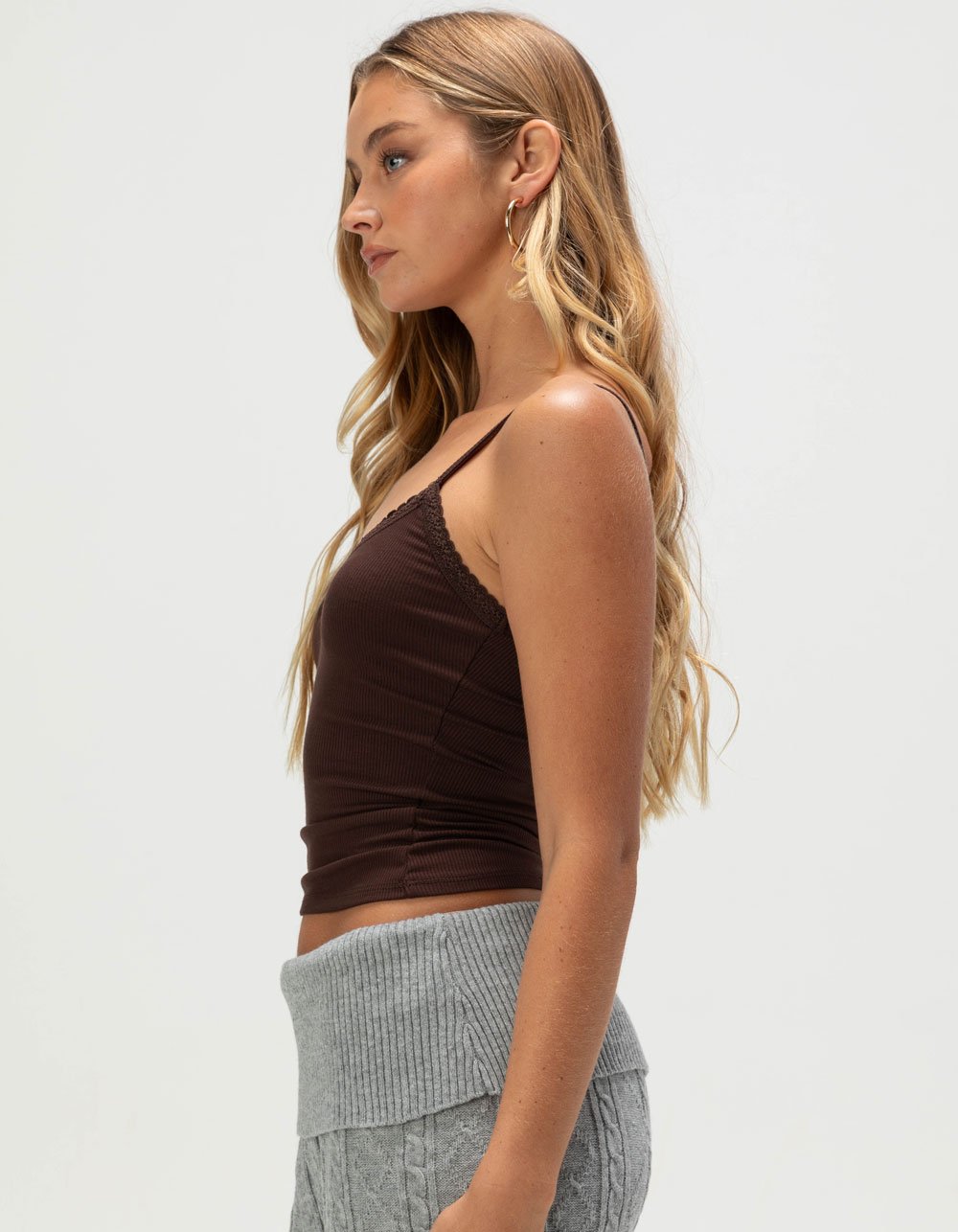 TILLYS Lace Trim Womens Cami - DARK BROWN