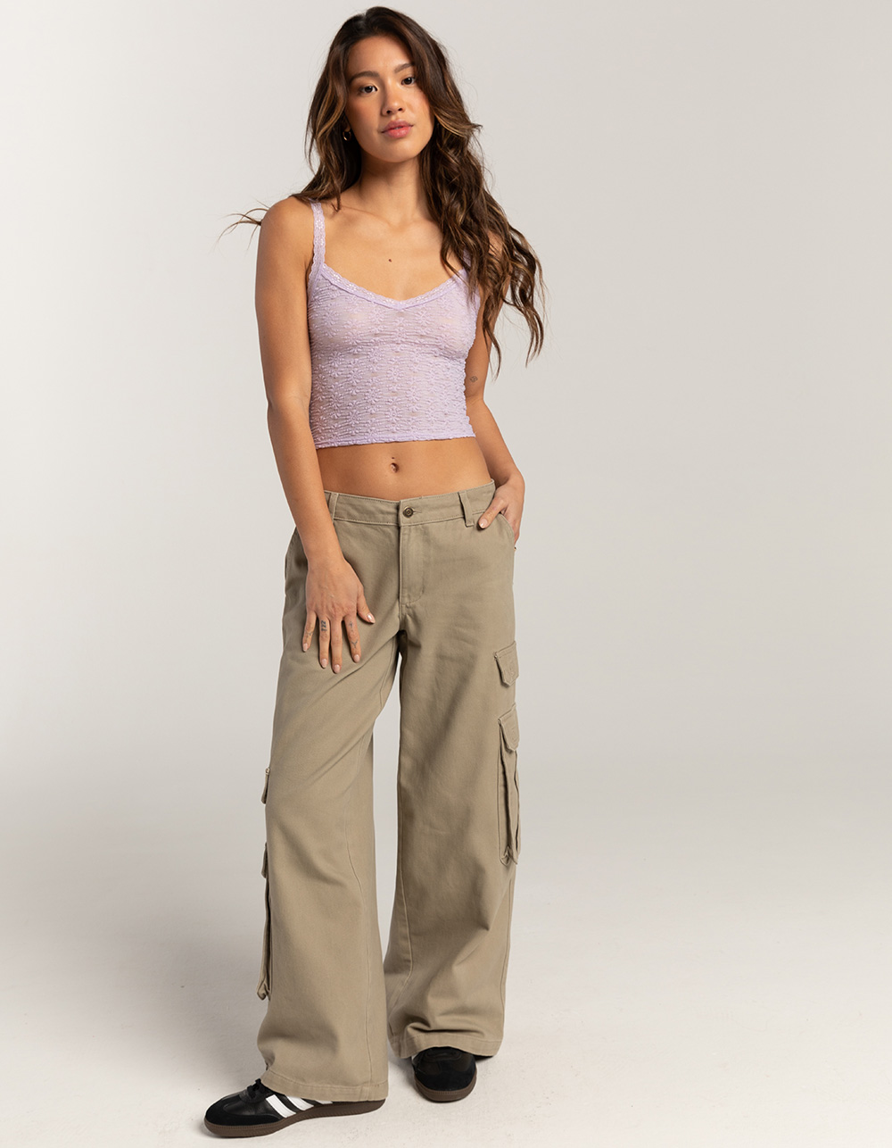RSQ Womens Mid Rise Wide Leg Twill Cargo Pants