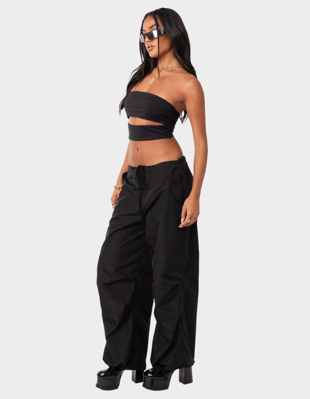 EDIKTED Darcey Cut-Out Womens Tube Top - BLACK