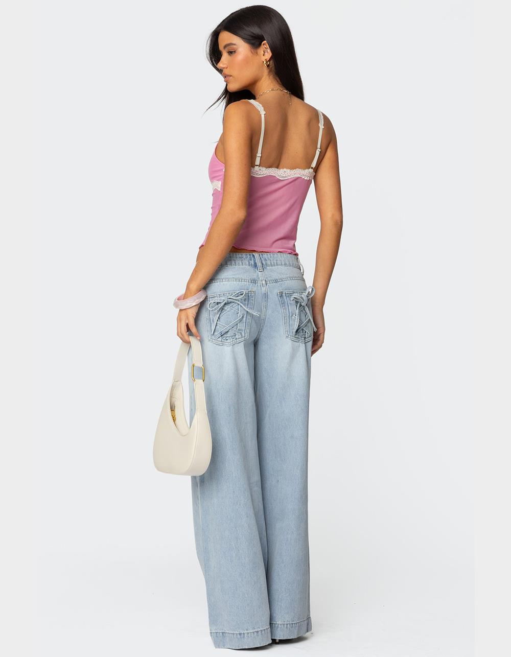 EDIKTED Contrast Lacey Mesh Tank Top - PINK