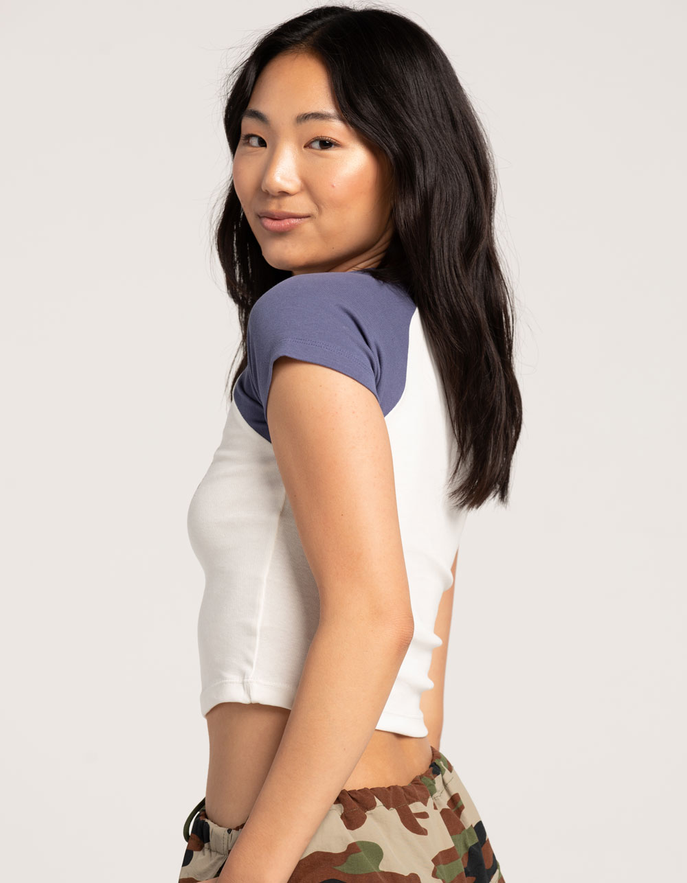 FULL TILT Atlanta Racing Womens Raglan Baby Tee Tee NAVY Tillys