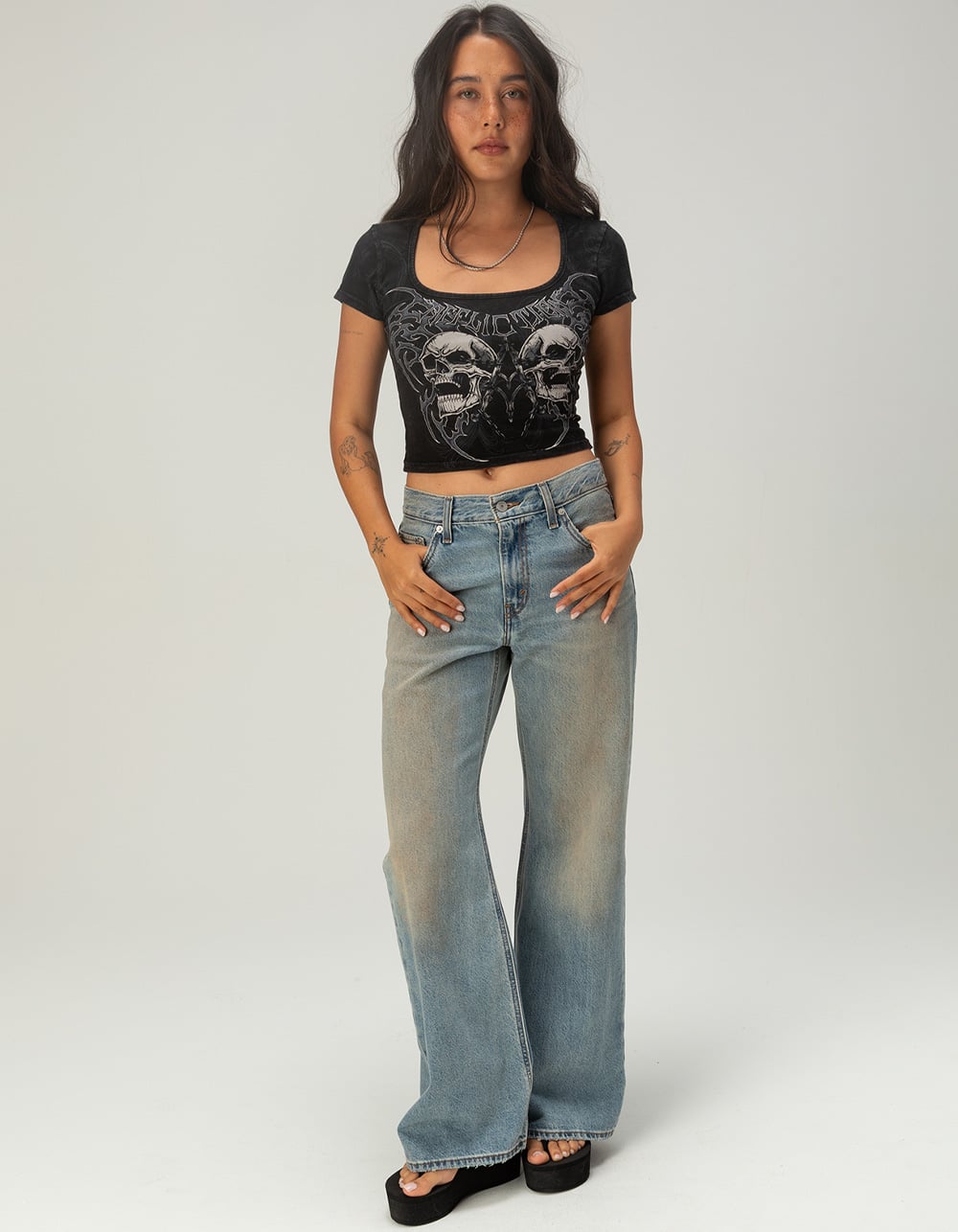 AFFLICTION Shred Womens Square Neck Tee - BLACK