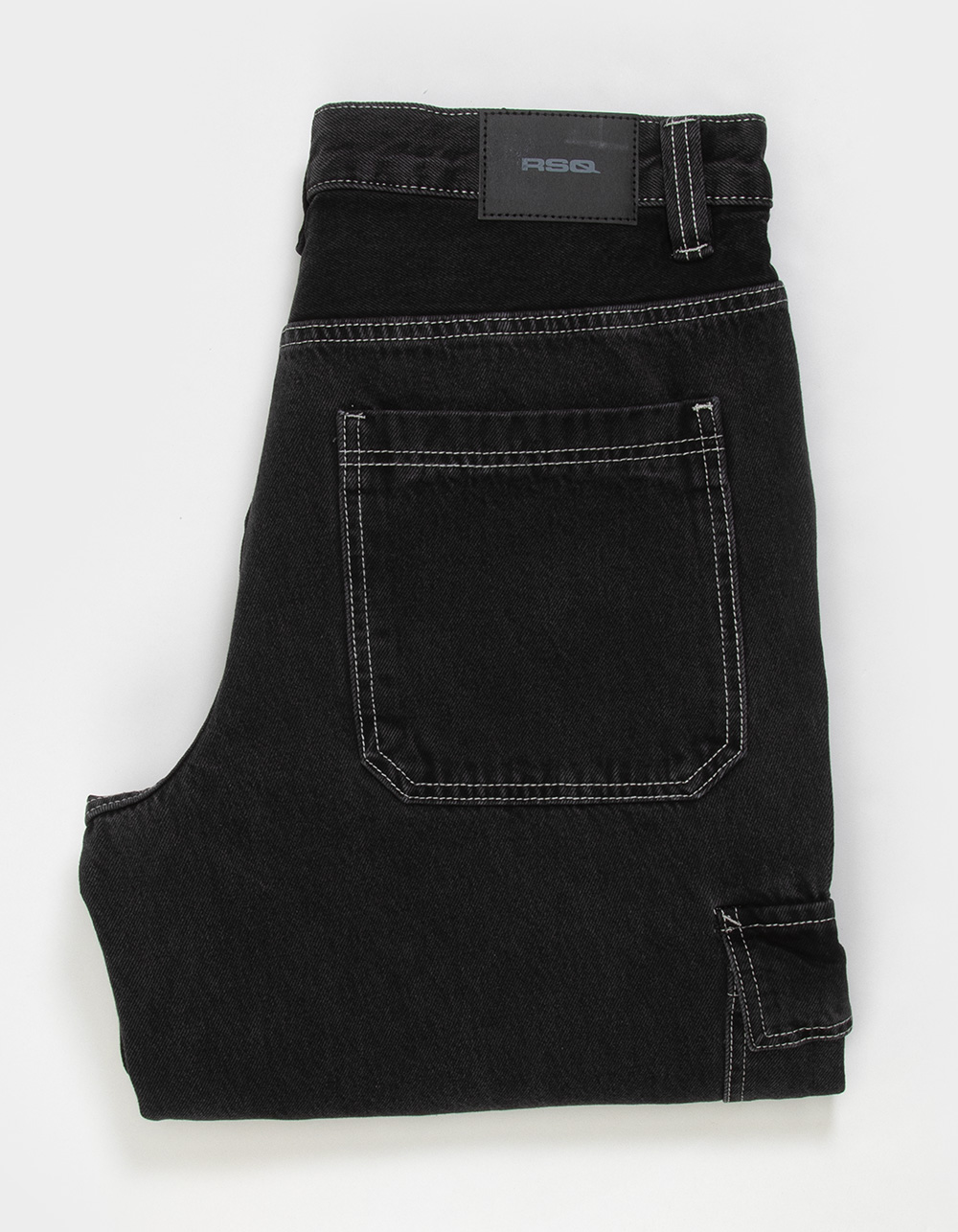 RSQ Mens Contrast Stitch Baggy Cargo Pants - WASHED BLACK