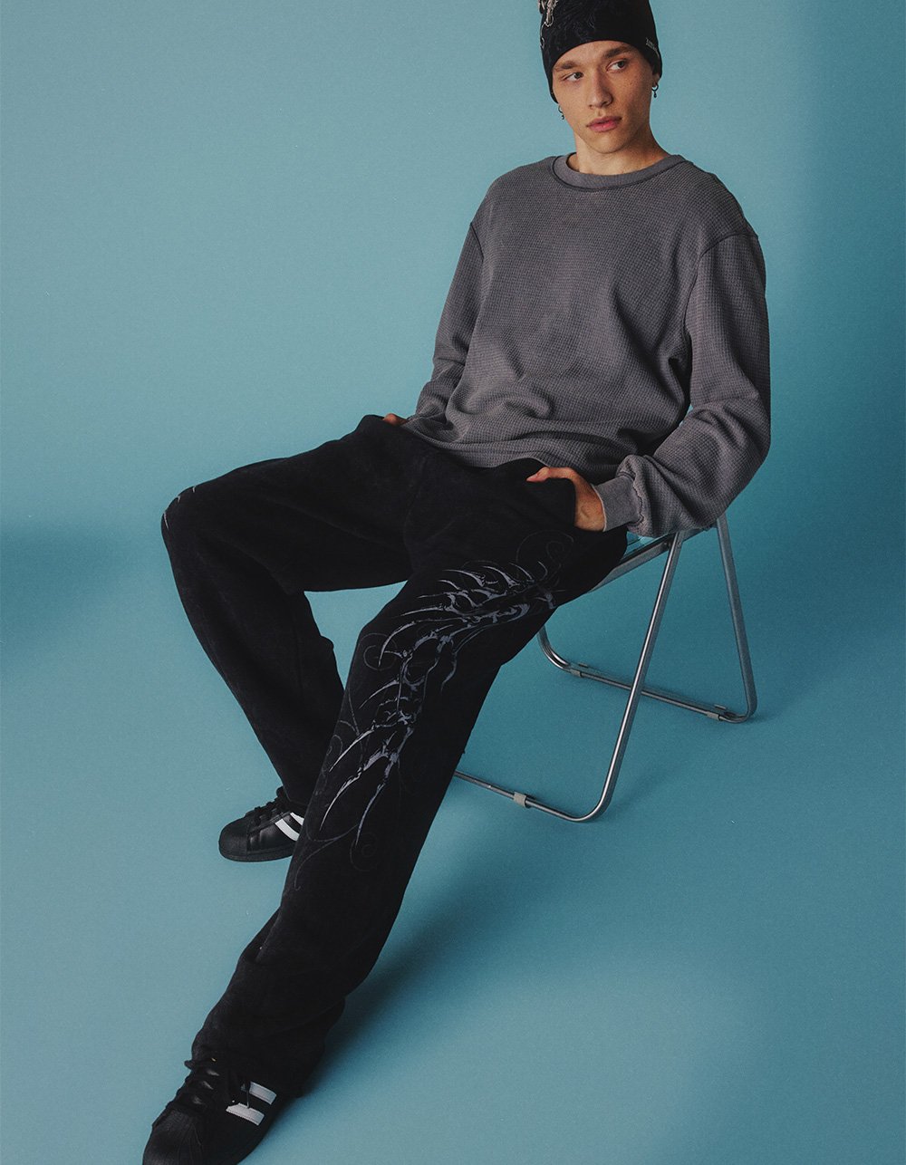 AFFLICTION Skeleton Mens Wide Leg Sweatpants - BLACK