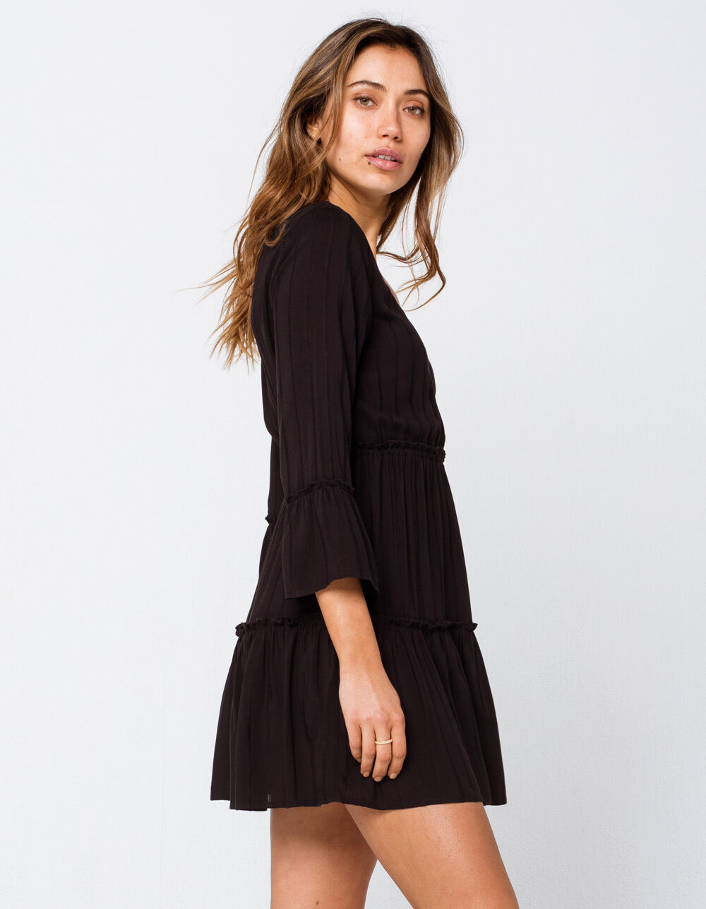 SKY AND SPARROW Tiered Bell Sleeve Black Dress - BLACK | Tillys
