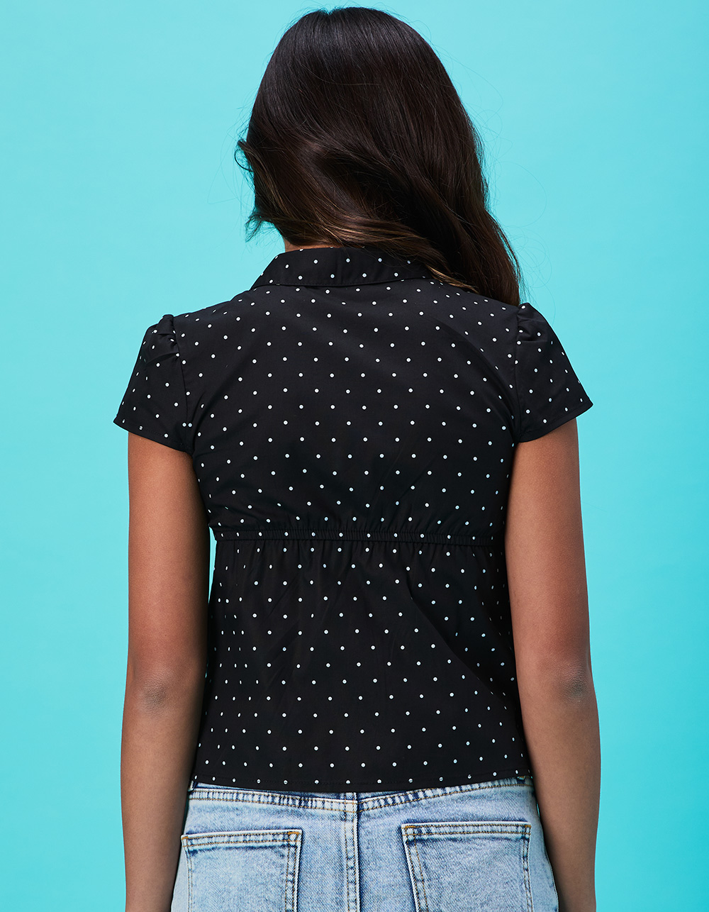 FULL TILT Girls Button Front Top - BLK/WHT