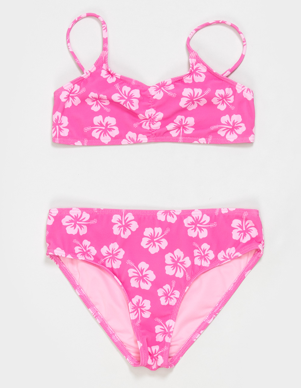 DAMSEL Hibiscus Girls Texture Bralette Bikini Set - PINK