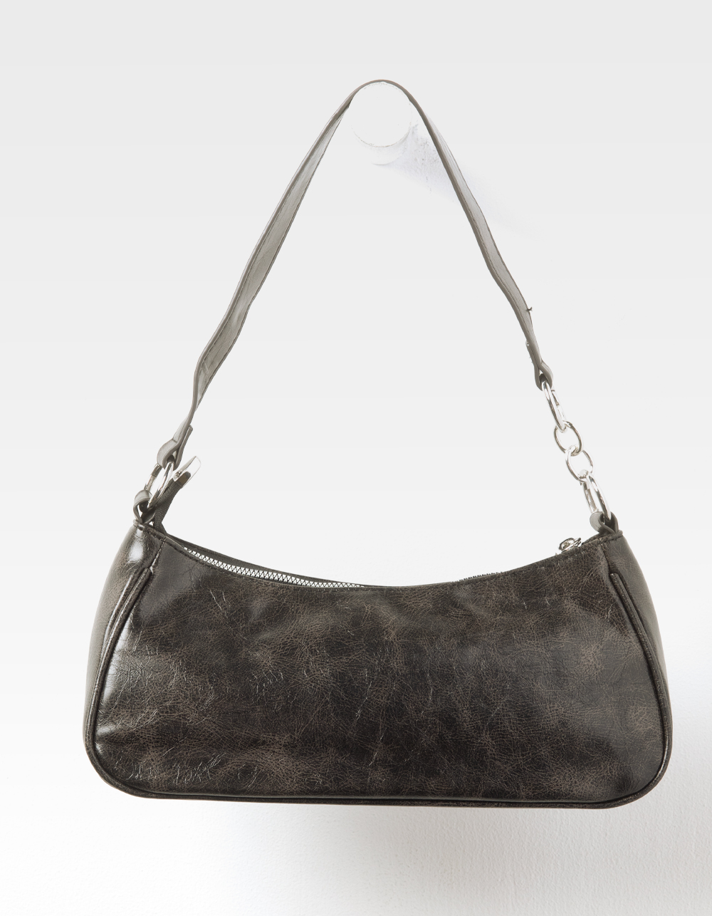 Faux Leather Buckle Shoulder Bag - WASHED BLACK