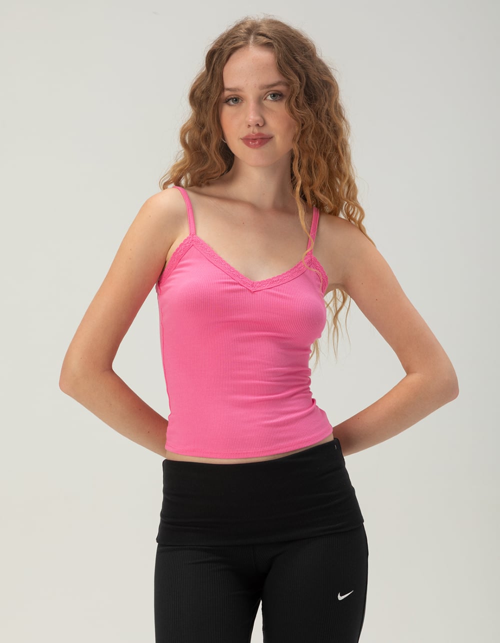 TILLYS Lace Trim Womens Cami - POP PINK