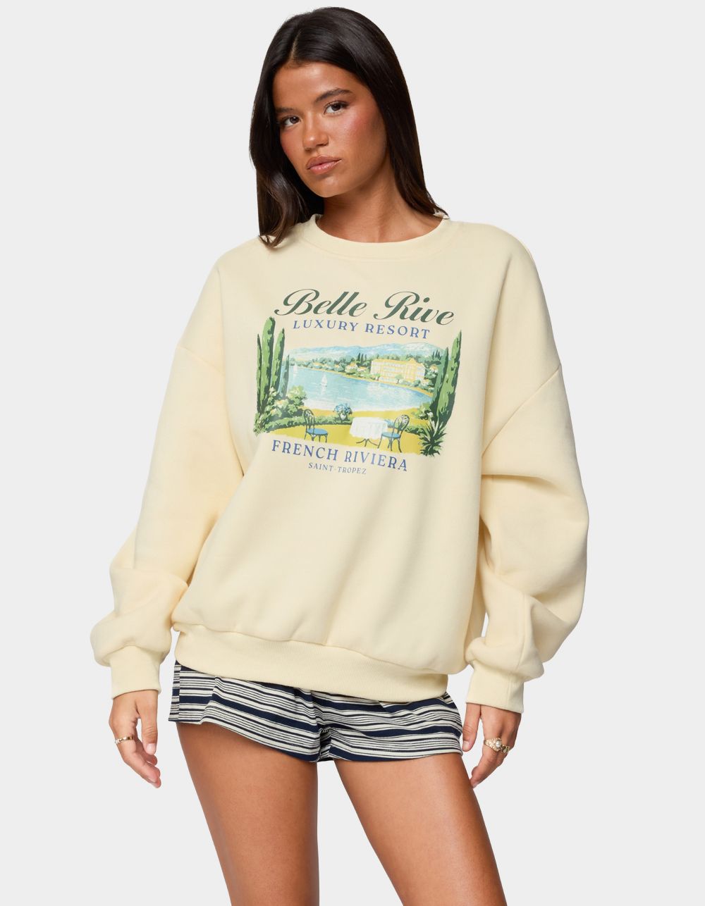 EDIKTED French Riviera Oversized Sweatshirt - YELLOW