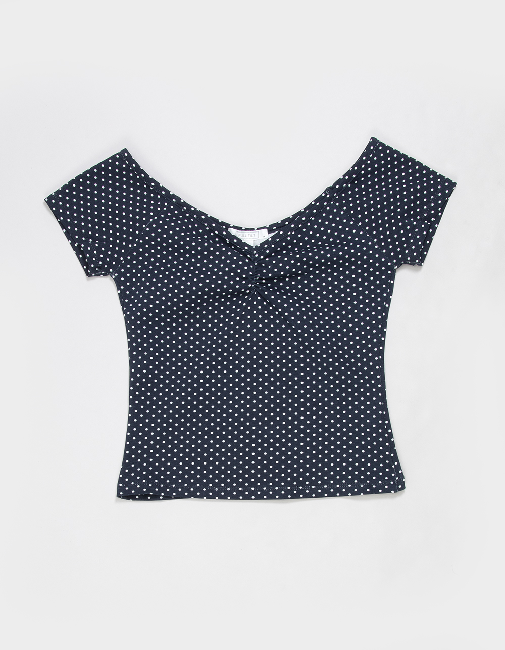 FULL TILT Off The Shoulder Girls Polka Dot Top - NAVY COMBO