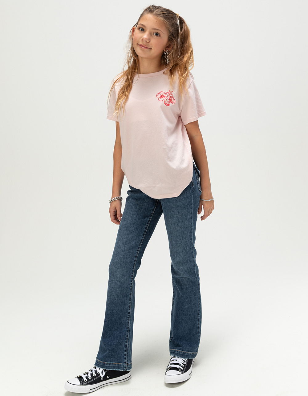 FULL TILT Embroidered Beach Icon Girls Boyfriend Tee - LIGHT PINK