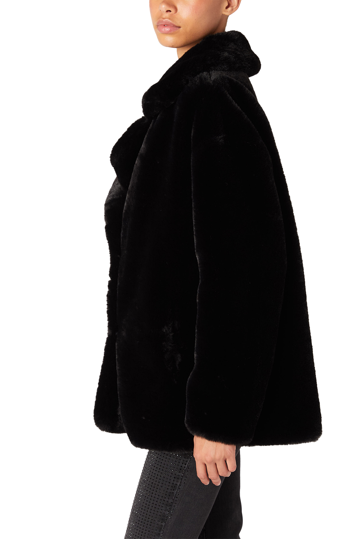 BLANK NYC Fuzzy Paws Faux Fur Womens Jacket - BLACK