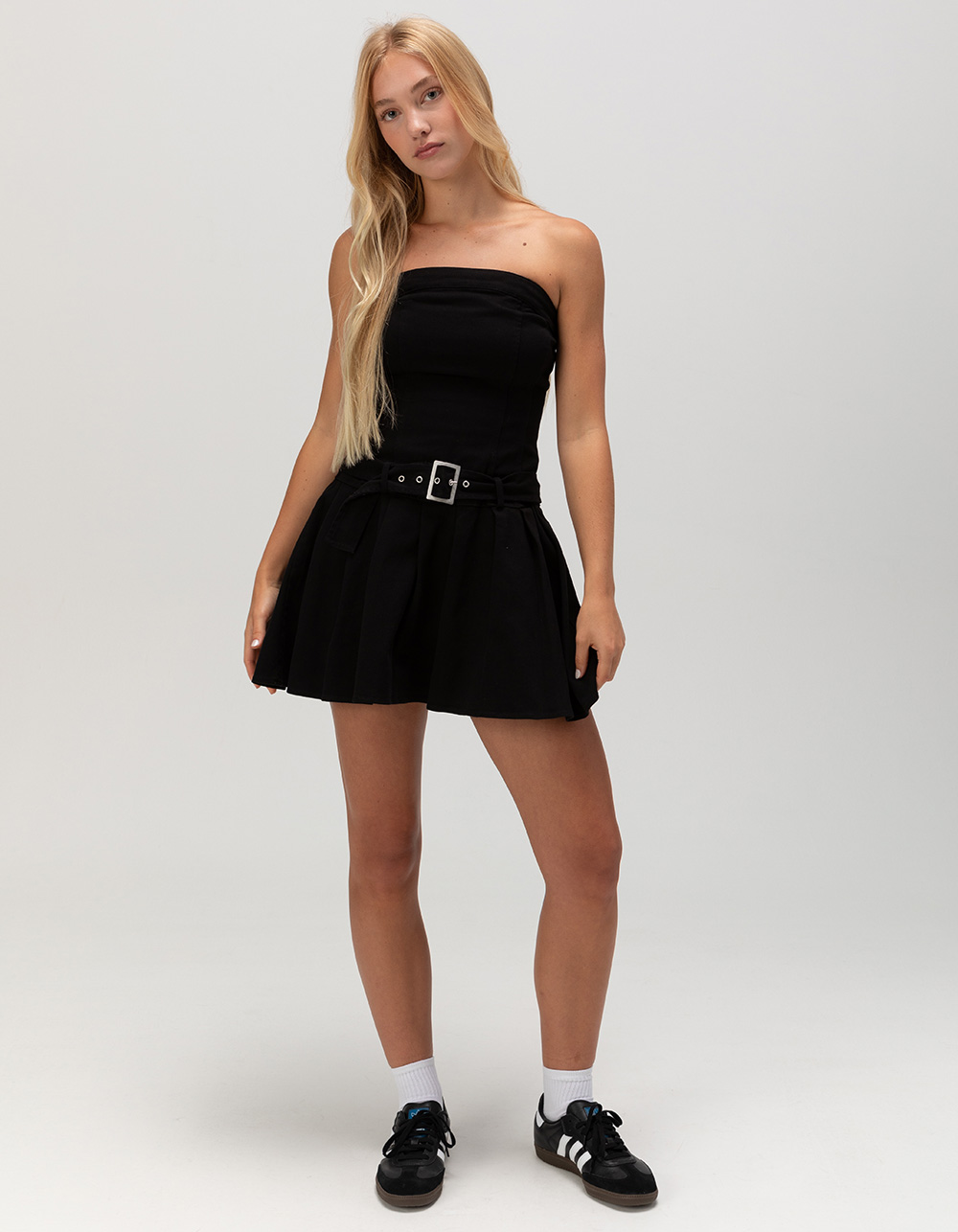 RSQ Womens Pleated Tube Belted Dress - BLACK
