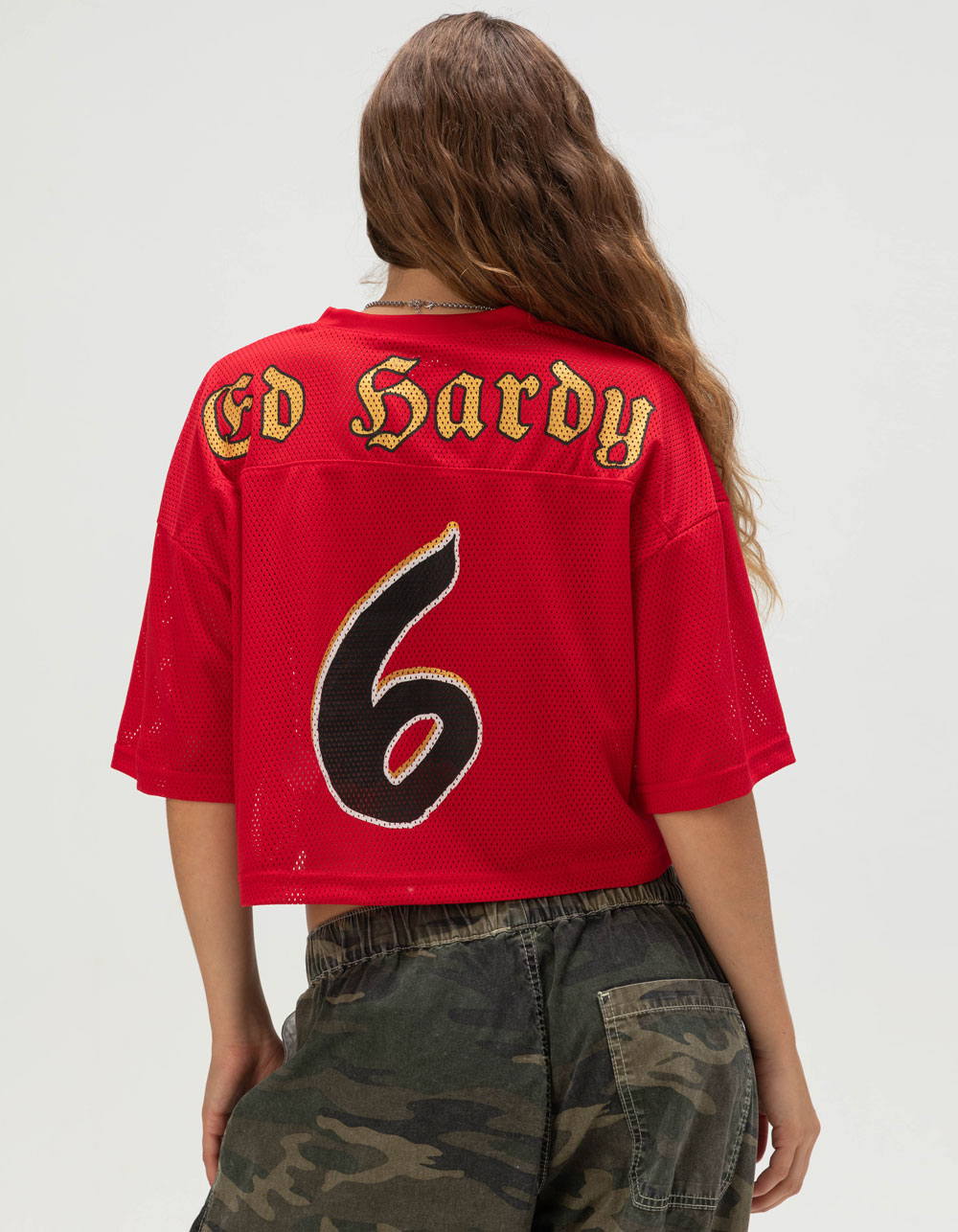 ED HARDY Panther Head Womens Jersey Tee - CHERRY