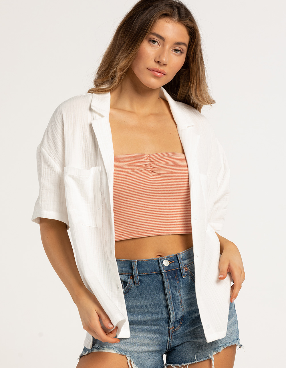 FULL TILT Womens Gauze Boyfriend Shirt WHITE Tillys