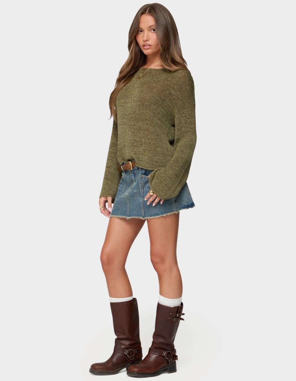 EDIKTED Drop Shoulder Light Knit Sweater - DK GREEN