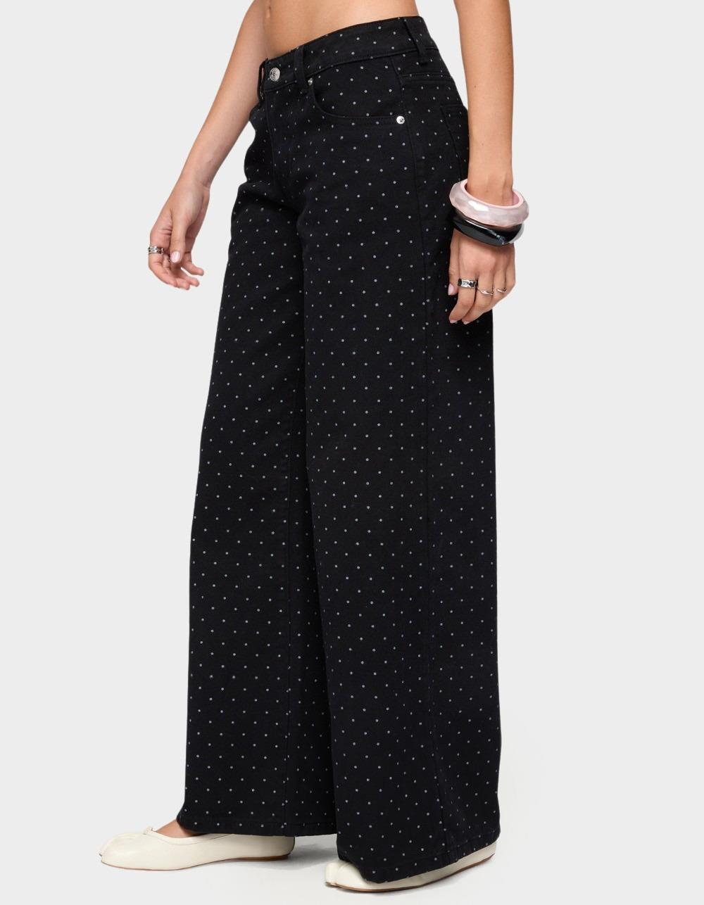EDIKTED Misha Polka Dot Baggy Low Jeans - BLACK