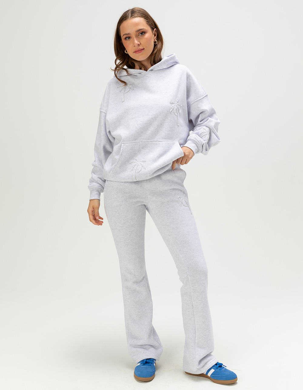 FULL TILT Palm Applique Womens Hoodie - HEATHER GRAY