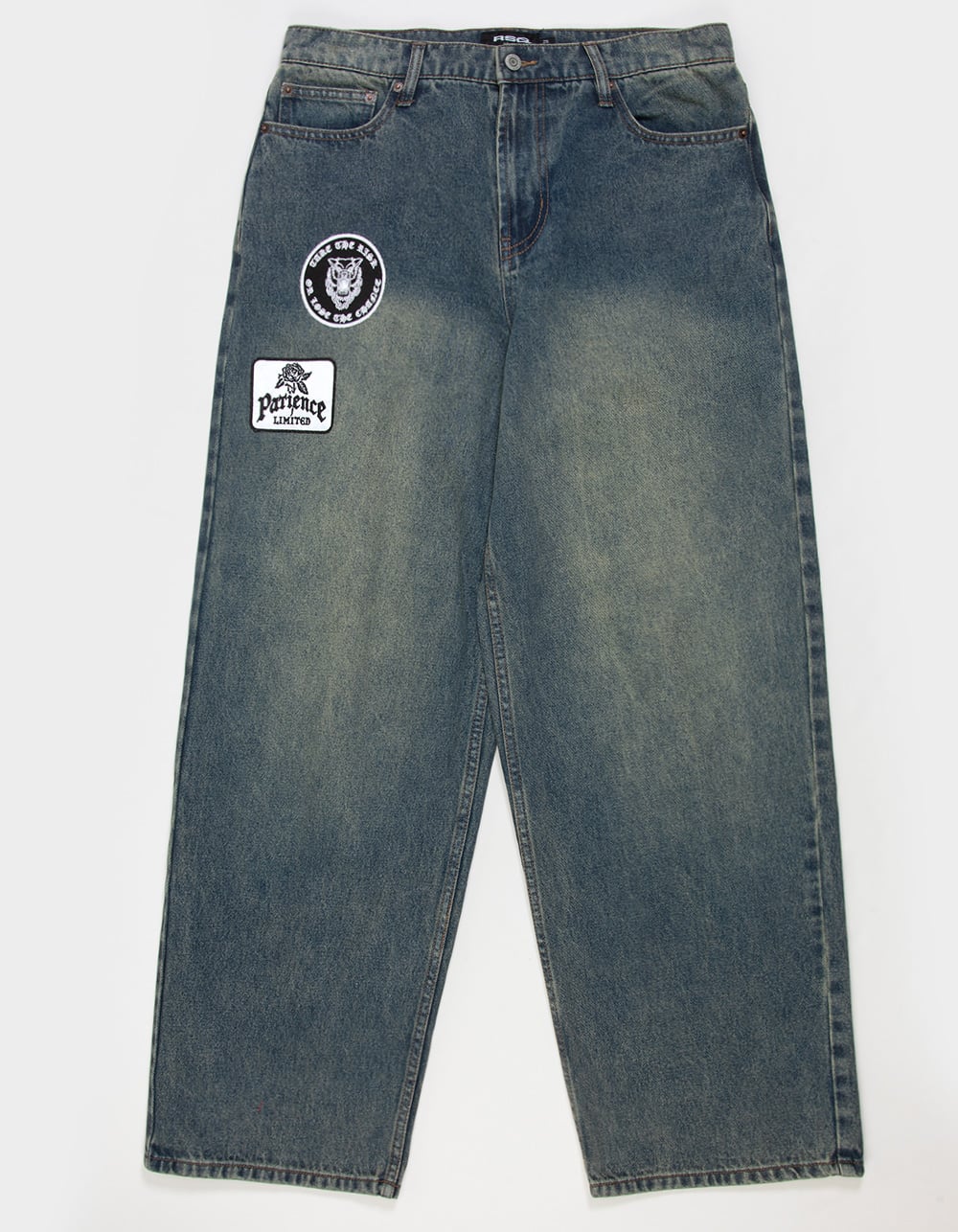RSQ Mens Extra Baggy Patch Jeans - DRK DRTY DNM