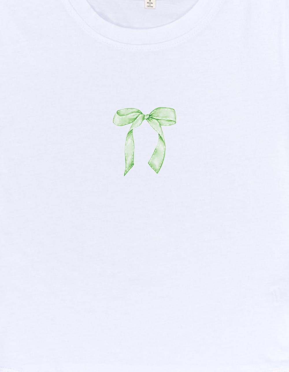 Bow Green Stitched Womens Baby Tee - WHITE