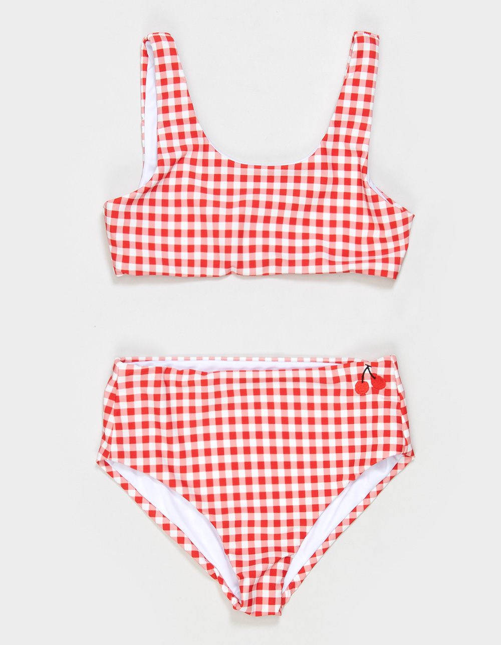 SEAESTA SURF Gingham Cherry Girls Bralette Bikini Set - RED COMBO