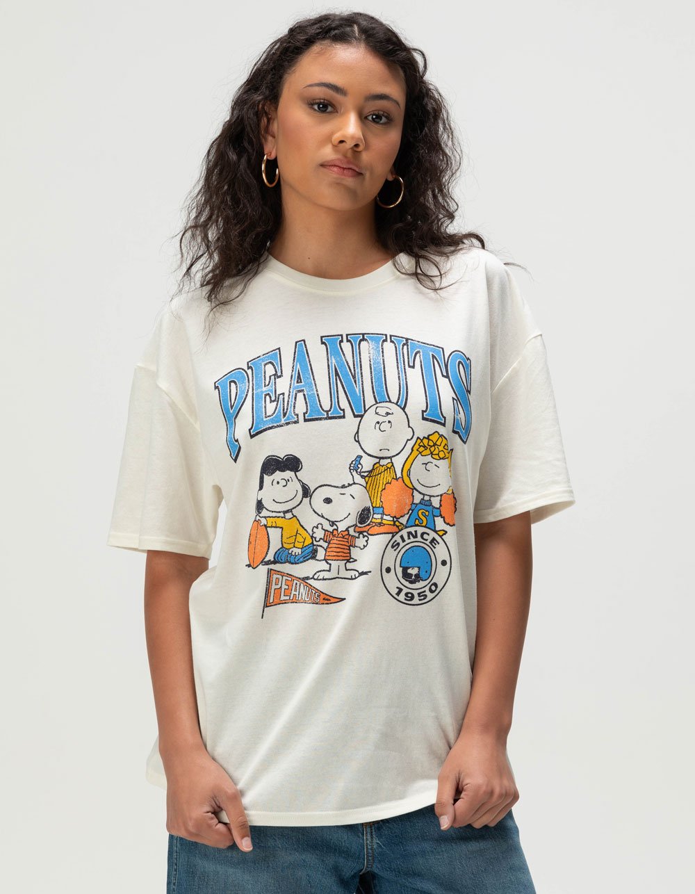 RIPPLE JUNCTION Peanuts Football Womens Boyfriend Tee - WHITE