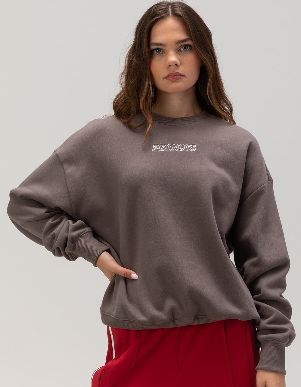 RSQ x Peanuts Together Mens Oversized Crewneck Sweatshirt - DARK GRAY