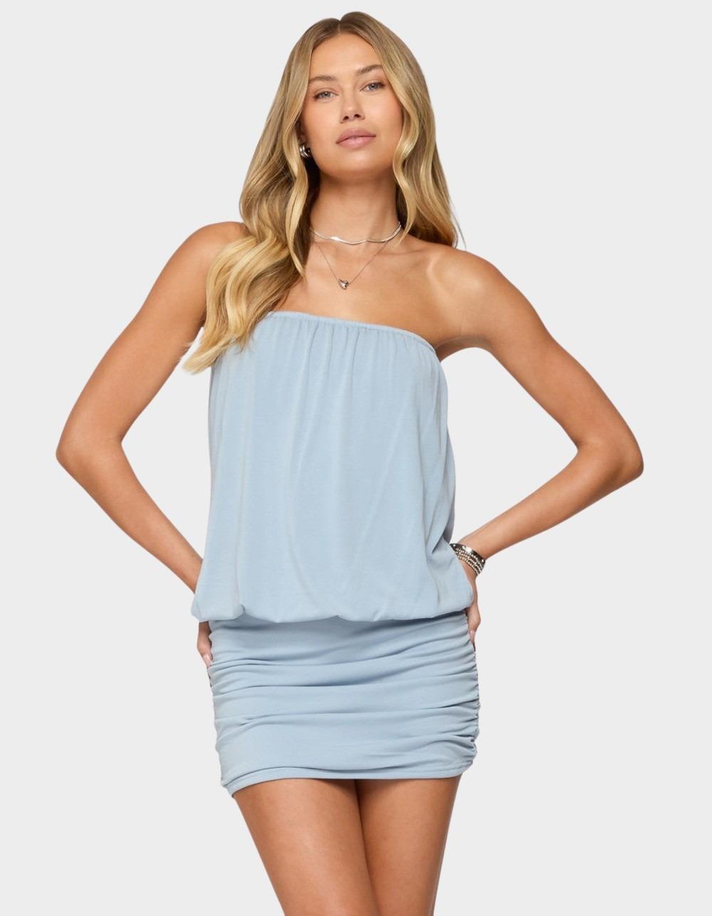 EDIKTED Paloma Strapless Mini Dress - LIGHT BLUE