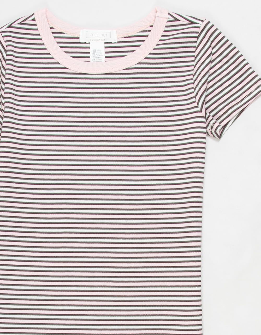 FULL TILT Essentials Girls Stripe Ringer Tee - PINK COMBO